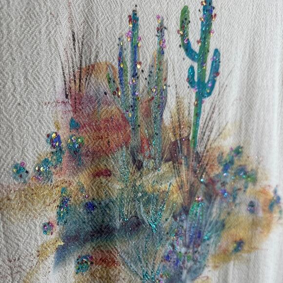 Allie Womens Small Artsy Gauzy Maxi Dress Desert Cactus Art to Wear Painting - Picture 12 of 12